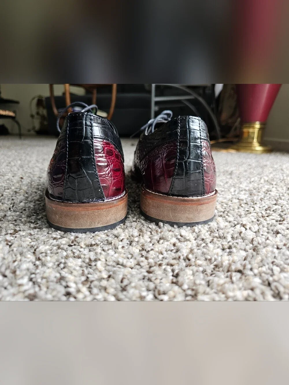 Stacy Adams slol memory foam  Burgundy and Black Croc-Embossed Men's Lace-Up